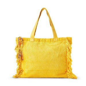 NWT Soft terry tote in yummy lemon yellow with cotton floral print lining